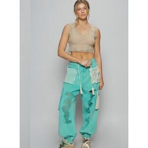 Pol Kalispell Distress Cargo Jean Jogger with Crochet Lace Several Colors Large